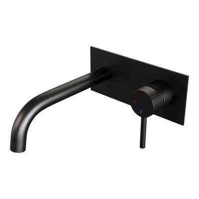 Brauer Stripe inbouw wastafelmengkraan met gebogen uitloop en afdekplaat model A1 mat zwart