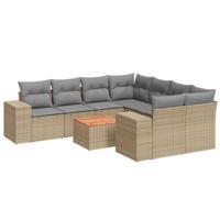 9-delige Loungeset met kussens poly rattan beige - thumbnail