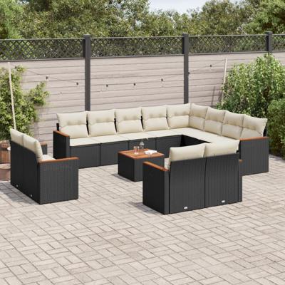 12-delige Loungeset met kussens poly rattan zwart
