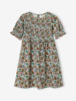 Meisjesjurk met smokwerk lichtgeel - thumbnail