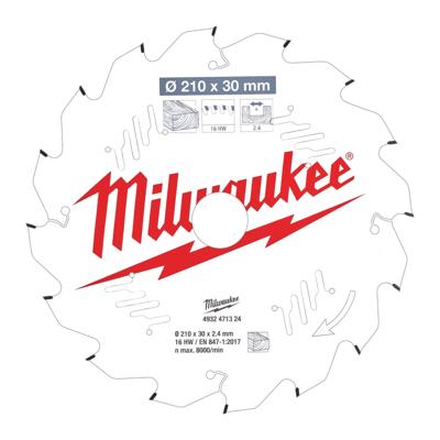 Milwaukee Cirkelzaagblad voor Hout | Ø 210mm Asgat 30mm 16T - 4932471324