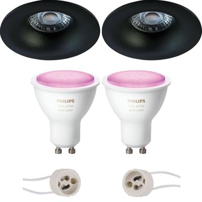 Philips Hue LED Inbouwspot Set Rond Ø82mm - Mat Zwart - White & Color Ambiance