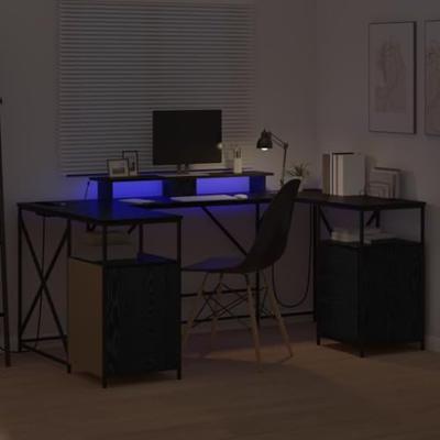 Bureau met lade Zwart eiken 182 x 101 x 87.5 cm Bewerkt hout