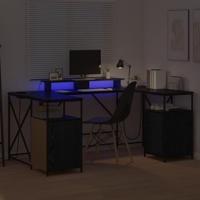 Bureau met lade Zwart eiken 182 x 101 x 87.5 cm Bewerkt hout - thumbnail