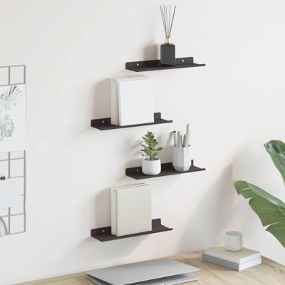 Wandplank met plank Wandgemonteerd 4 pcs Zwart 30 x 9 x 2,5 cm