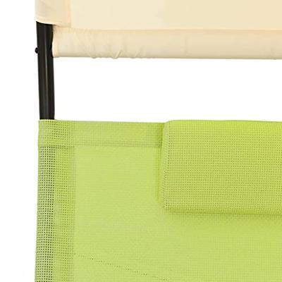 Ligbed tweepersoons met luifel textileen groen en crmekleurig - thumbnail
