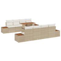 9-delige tuinset met kussens in beige poly rattan - thumbnail