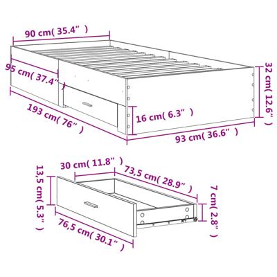 Bedframe met lades bewerkt hout gerookt eikenkleurig 135x190 cm