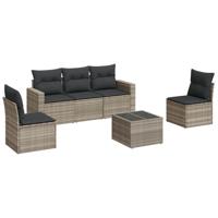 6-delige Loungeset met kussens poly rattan lichtgrijs - thumbnail