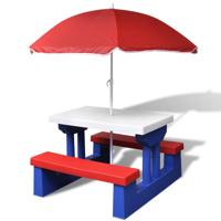 Kinderpicknicktafel met banken en parasol meerkleurig - thumbnail