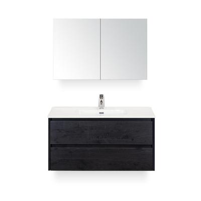 Dante Badmeubelset 100 cm - Black Oak - Keramische Wastafel Wit Cover - met Spiegelkast