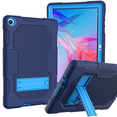 Voor Huawei MatePad T10 Contrast Color Shockproof Siliconen + PC Beschermhoes met houder (Navy Blue)