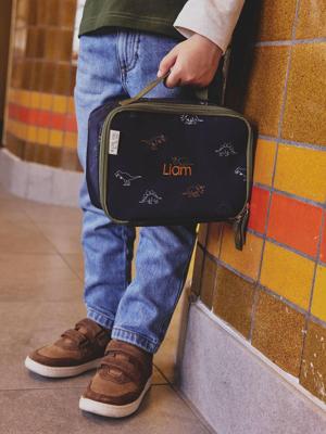 Lunchbox met dinosaurusmotief voor jongens indigoblauw