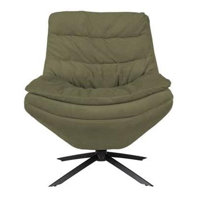 Dutchbone Draaifauteuil 'Vince' Rib, kleur Groen Dutchbone Draaifauteuil 'Vince' Rib, kleur Groen