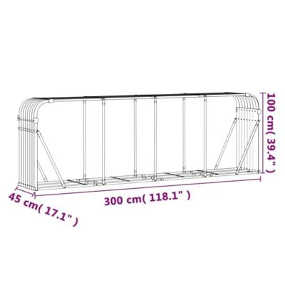 Haardhoutopslag 300x45x100 cm gegalvaniseerd staal zilverkleur - thumbnail