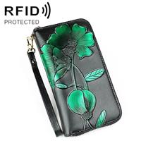 907 antimagnetische RFID vrouwen bloem patroon grote capaciteit hand portemonnee portemonnee telefoon tas met kaartsleuven (groen) - thumbnail