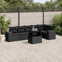 7-delige Loungeset met kussens poly rattan zwart - thumbnail