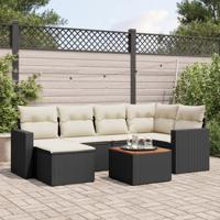 7-delige Loungeset met kussens poly rattan zwart - thumbnail