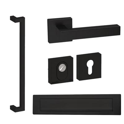 Hardbrass Voordeurset vierkant met greep Denver SKG3 met kerntrekbeveiliging - zwart Hardbrass Voordeurset vierkant met greep Denver SKG3 met kerntrekbeveiliging - zwart