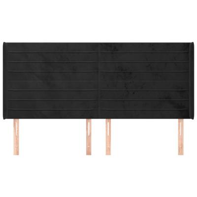 Hoofdbord met randen 163x16x118/128 cm fluweel zwart - thumbnail