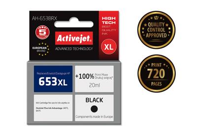 Activejet AH-653BRX inkt voor HP printers; Vervanging HP 653XL 3YM75AE; Premium; 720 pagina's; zwart