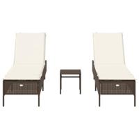 3-delige Ligbeddenset met kussens poly rattan bruin - thumbnail