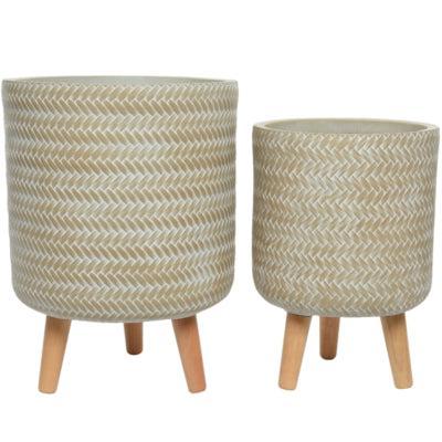 Decoris (r) bloempot op voet outdoor crème 41 cm set van 2 | 2 stuks