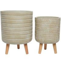 Decoris (r) bloempot op voet outdoor crème 41 cm set van 2 | 2 stuks - thumbnail