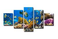 Schilderij - Onderwater, Blauw, 160X80cm, 5luik - thumbnail