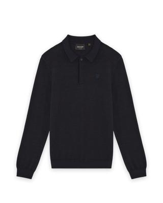 Lyle & Scott winter polo shirt jongens - donker navy blauw - longsleeve, gebreid