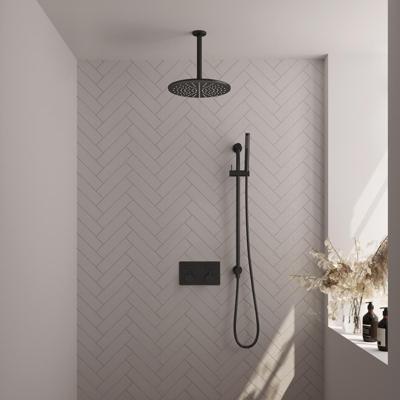 Brauer Black Edition Thermostatische Regendoucheset Inbouw - Hoofddouche 30 cm - Met Drukknoppen - Handdouche Staaf - Doucheslang - Geintegreerde Glijstang - Mat Zwart