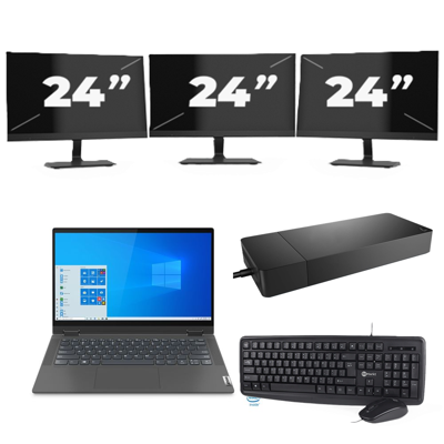 Lenovo IdeaPad Flex 5 14ITL05 - Intel Core i3-11e Generatie - 14 inch - 16GB RAM - 256GB SSD - Windows 11 Home + 3x 24 inch Monitor