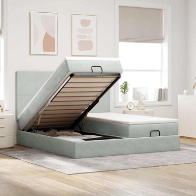 Ottoman bed met matrassen 160x200cm fluweel lichtgrijs