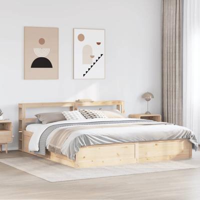 Bedframe met hoofdbord massief grenenhout 200x200 cm - thumbnail