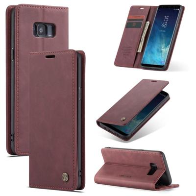 CaseMe-013 multifunctionele retro Frosted horizontale Flip lederen draagtas met kaartsleuf & houder & portemonnee voor Galaxy S8 plus (wijn rood)
