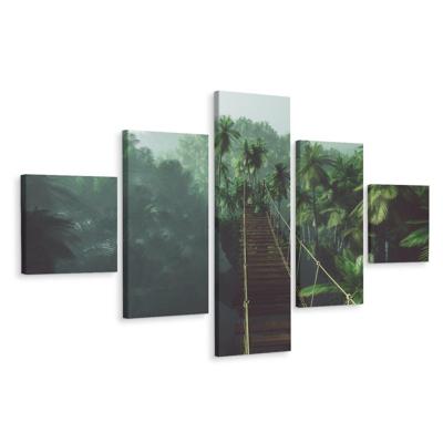 Schilderij - Touwbrug in de Jungle, 5luik, premium print