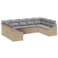 Tuinbankenset met opslag 9 pcs Beige en Licht Grijs poly rattan - thumbnail