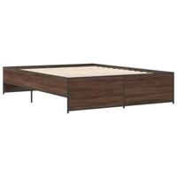 Bedframe bewerkt hout metaal bruin eikenkleur 140x200 cm - thumbnail
