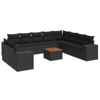 11-delige Loungeset met kussens poly rattan zwart - thumbnail