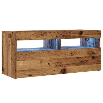 Tv-meubel met LED 90x35x40 cm bewerkt hout oud hout Tv-meubel met LED 90x35x40 cm bewerkt hout oud hout
