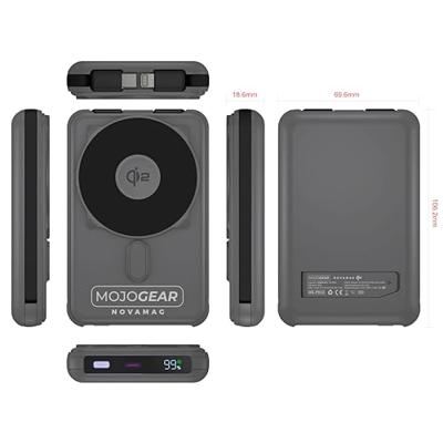 MOJOGEAR NovaMag All-in-1 Powerbank 10.000 mAh - Draadloos Qi2 & ingebouwde kabels - Grijs