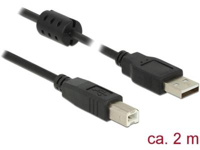 Delock 84897 USB-kabel USB 2.0 USB-A stekker, USB-B stekker 2.00 m Zwart Met Ferrietkern