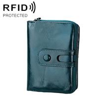 3577 Antimagnetic RFID Men and Women Crazy Horse Texture Leather Zipper Wallet (Blue) - thumbnail