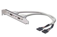 DIGITUS USB 2.0 Slotplaat - 0,25 m - 2x IDC (5-pin) (Bu) naar 2x USB A (Bu) - 480 Mbit/s - USB Compatibel - Beige - thumbnail