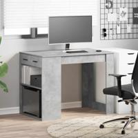 Bureau met lade en plank 102x62x77,5 cm bewerkt hout betongrijs - thumbnail
