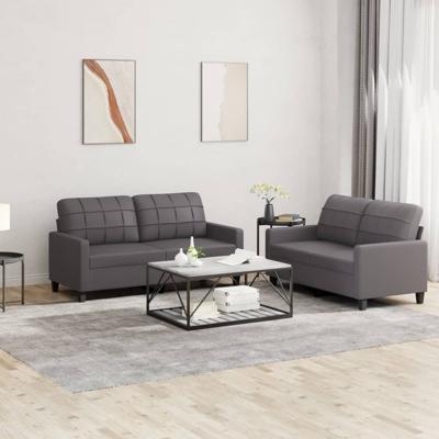 3-delige Loungeset met kussens kunstleer grijs