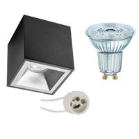Opbouwspot Set - LEDVANCE Parathom PAR16 940 36D - Pragmi Cliron Pro - GU10 Fitting - Dimbaar - Opbouw Vierkant - Mat Zwart/Zilver - 3.4W - Natuurlijk Wit 4000K - Verdiept - 90mm - thumbnail