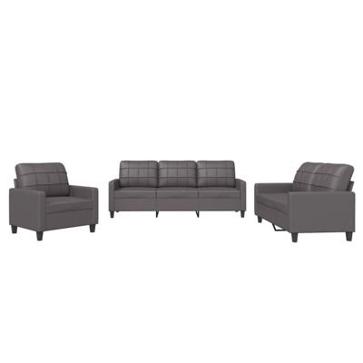 3-delige Loungeset met kussens kunstleer grijs - thumbnail