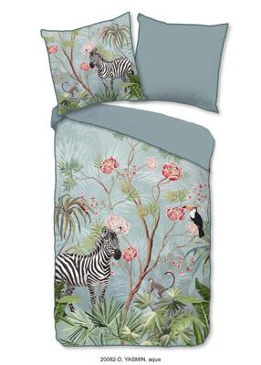 Descanso Dekbedovertrek "jungle print" - Aqua - (200x200 cm) - Biologisch Katoen satijn
