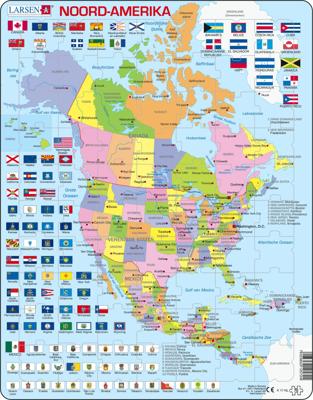 Selecta Larsen legpuzzel kaart noord, amerika met staten en vlaggen, 70st.